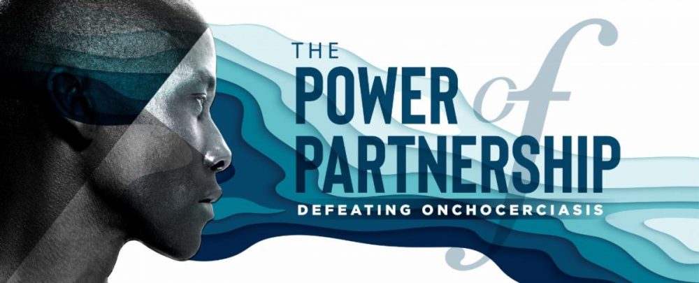 Logo for the symposium called The Power of Partnership. It depicts a womans face in front of blue waves representing flowing water.